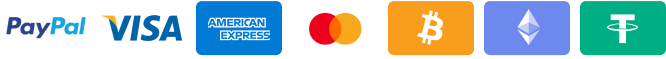 Payment methods accepted on Tradeit.gg including PayPal, Visa, American Express, Mastercard, Bitcoin, Ethereum, and Tether